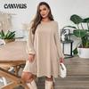 Плюс Размер Женское Платье Осень Простой Ленивый Расслабленный Расслабляющий Похудение Темперамент В Длинном Платье