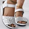 2025 Сандалии женские с открытыми носками с цветочным узором и ремешком на щиколотке на танкетке с толстой подошвой, сандалии с цветочным узором, нескользящие, легкие туфли, обувь