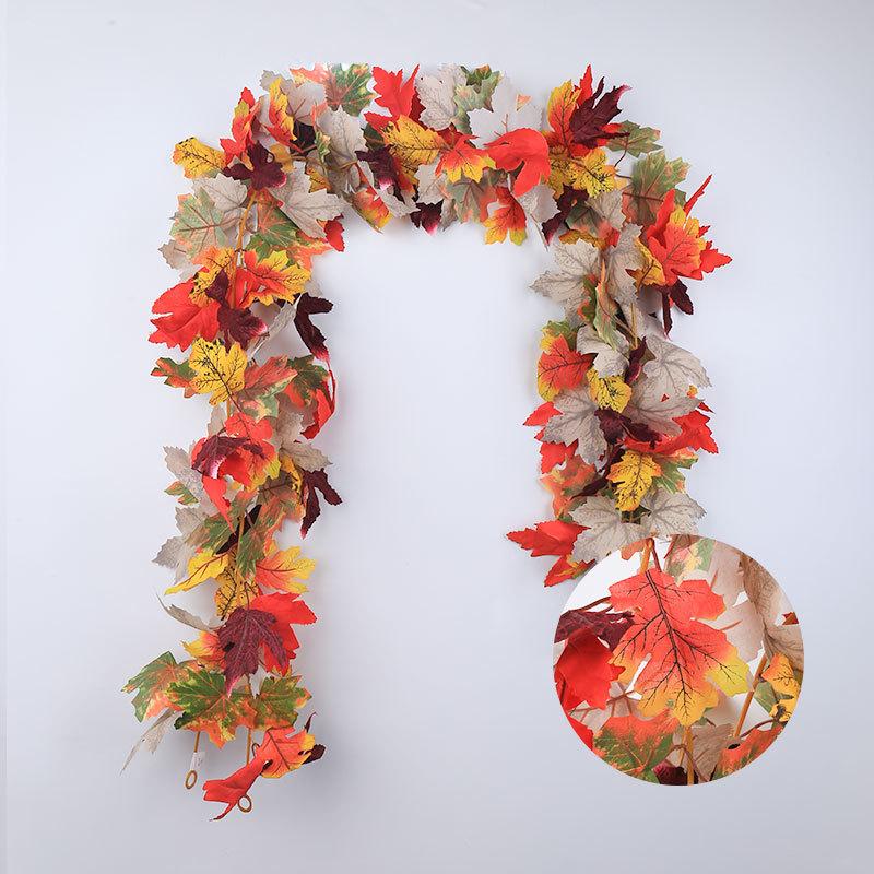 Artificial Maple Leaf Garland Fake Fallen Leaves Autumn Decor Rattan for Thanksgiving Halloween Festivals Wedding Xmas Decor