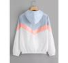 Модная ветровка с капюшоном, женская элегантная куртка-бомбер с цветными блоками и молнией, повседневное пальто, верхняя одежда, дождевик