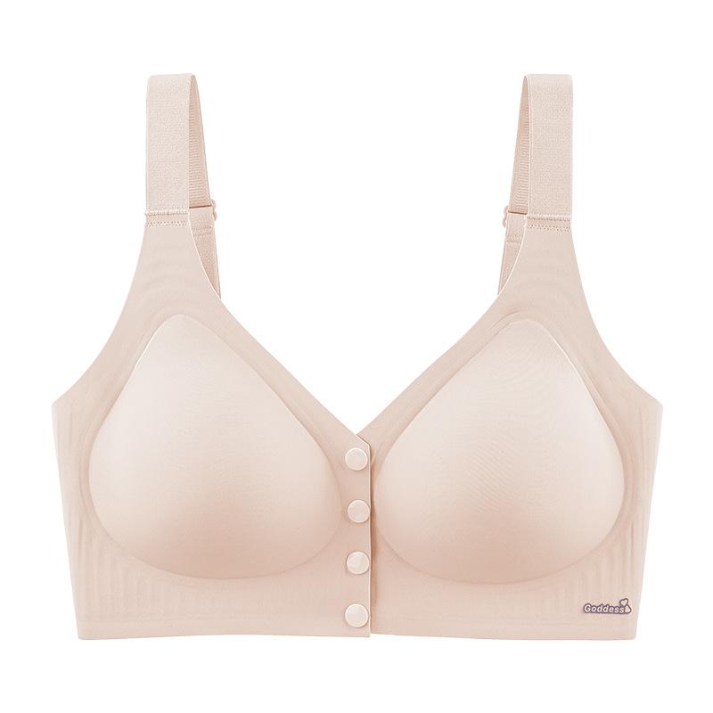 Front-buttoned Bra Women's Fixed Cup Underwear Women's Seamless Bra No Underwire Breast Retraction One-piece Breathable Bra Push Up Bra