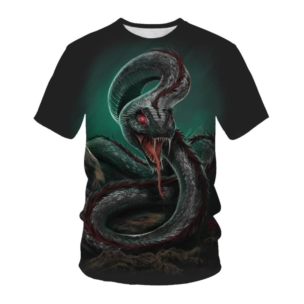 Summer Animal Snake Head Round Neck T-shirt 3D Digital Print Top Loose Casual Men's Short Sleeve Tee Shirts