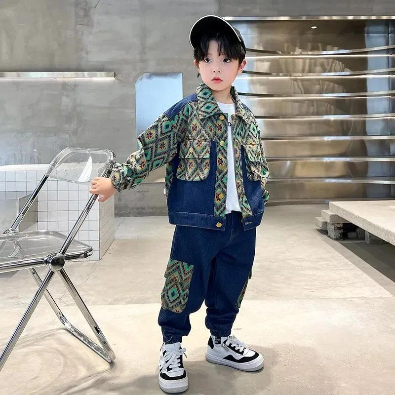 Boys Denim Suit, Big Children's Spring and Autumn Models, Korean Version of Casual Fashionable Handsome Denim Two-piece Suit
