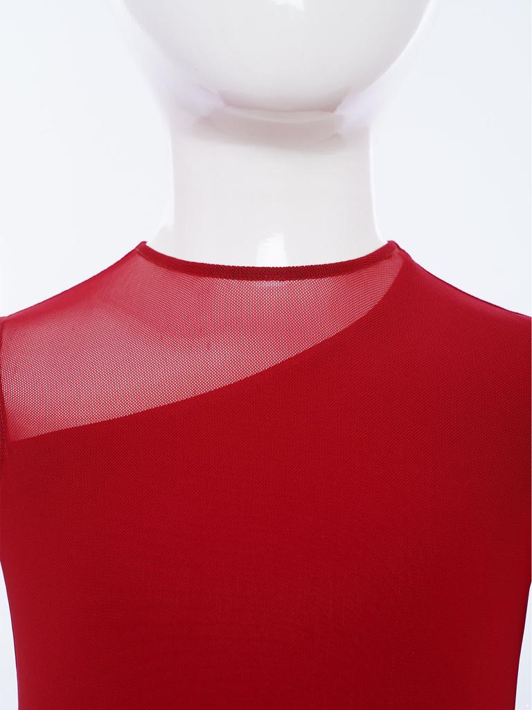 Костюм для лирического выступления для девочек, круглый вырез, дизайн с вырезами, пэчворк по бокам, асимметричное танцевальное платье из прозрачной сетки