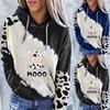 Women's Cute Cow Print Sweatshirt Long Sleeve Hooded Casual Tops Shirts
