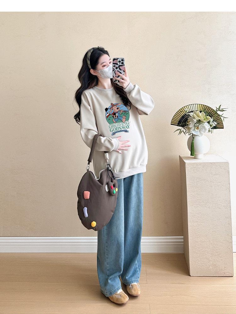 Мода для беременных Осень/Зима 2025 Свитшот с закрывающим живот и джинсы, комплект из двух предметов