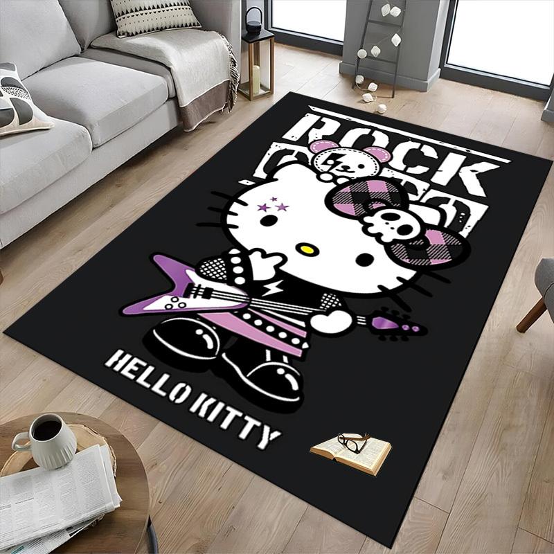 1 шт. ROCK HELLO KITTY для домашнего офиса, Прочный полиэстеровый коврик для пола с легким уходом, Декор для офиса, Городской стиль, Нескользящая основа, Высококачественная ткань