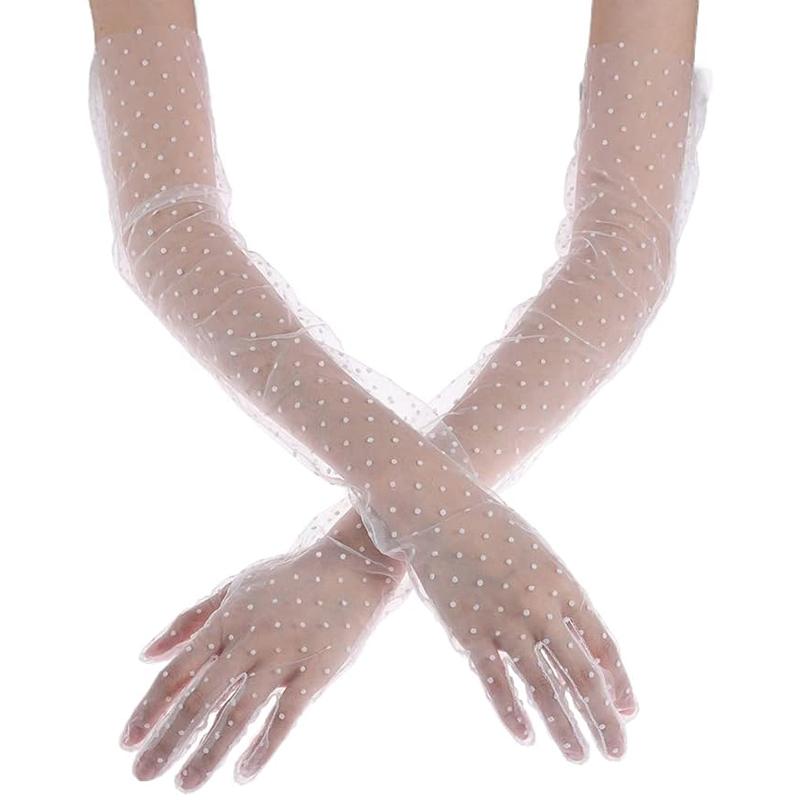 Женские винтажные сетчатые длинные перчатки в горошек, защита от солнца, кружевное свадебное платье, украшенное украшениями