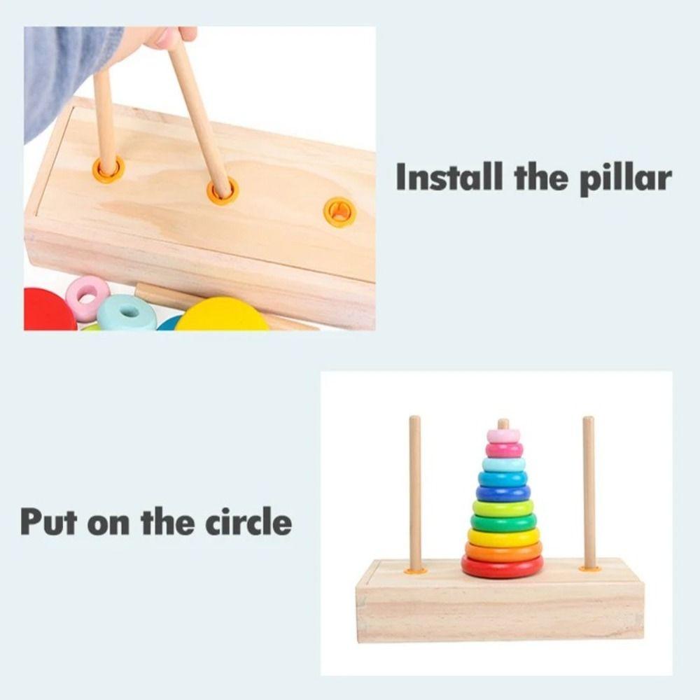 Wooden Material Hanoi Tower Classic Design Educational Puzzle New Rainbow Stacking Games