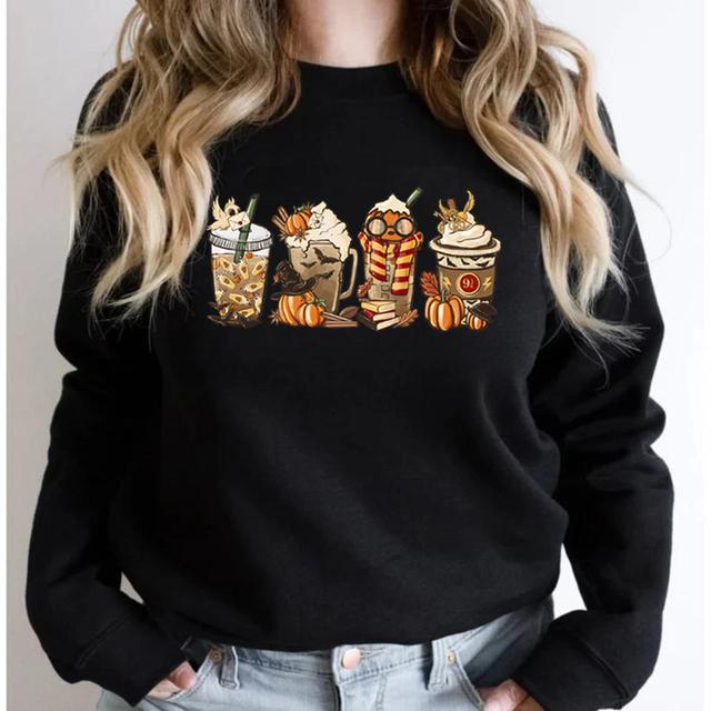 Halloween Horror Coffee Sweatshirt Fall Coffee Sweater Pumpkin Spice Sweatshirts Women Clothes Coffee Lover Pullovers Hoodie