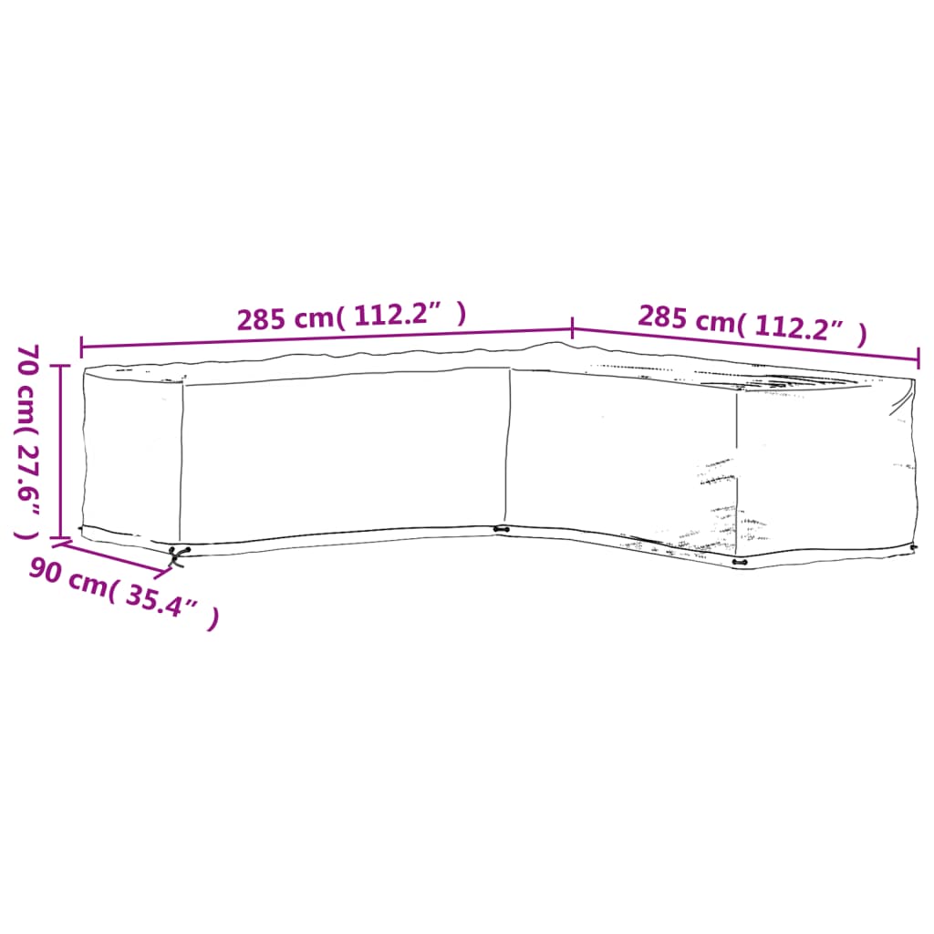 L shaped garden furniture cover with 16 eyelets 285 x 285 x 70 cm