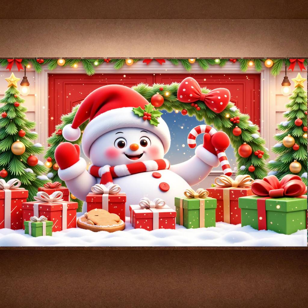 180X110cm Polyester Snowman Christmas Decoration Holiday Banner for Holiday Celebration Party Decoration Indoor Decorati