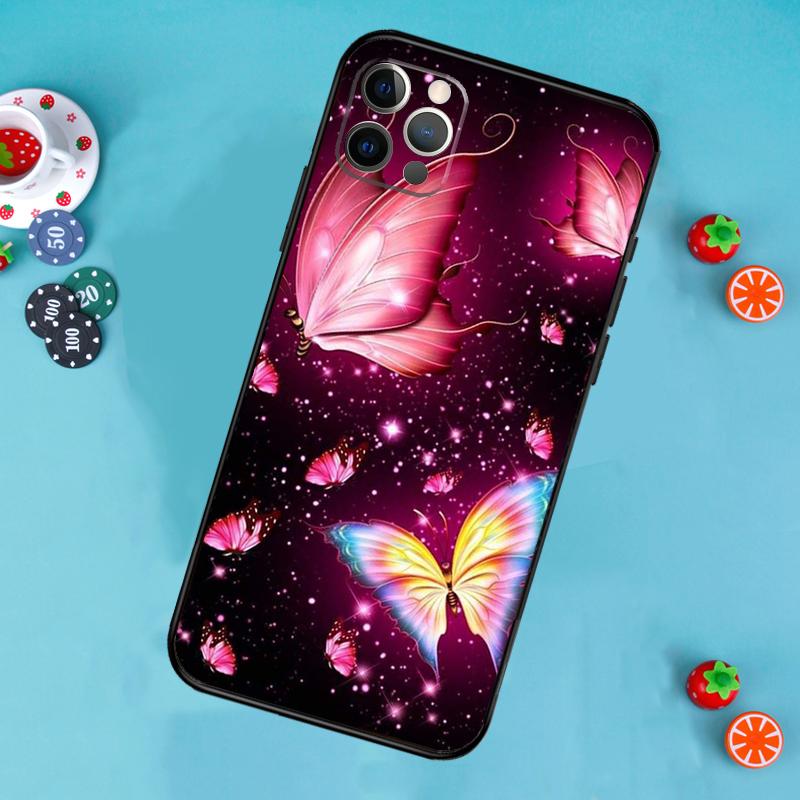 Black Beautiful Butterfly Phone Case For iPhone 17 Air 16 15 14 13 11 12 Pro Max 13 12 mini 15 16 Plus 16e Cover Funda