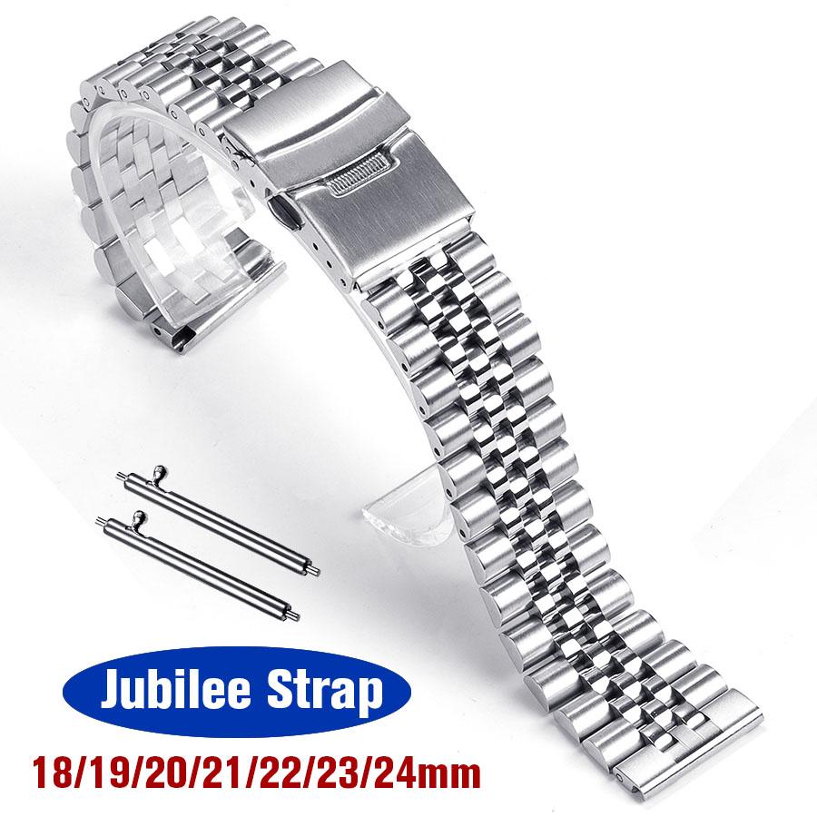 Сплошная нержавеющая сталь для ремешка Jubilee для Seiko SKX007 SKX009 Металлический серебристый браслет 18 19 20 21 22 23 24 мм Универсальный ремешок для часов