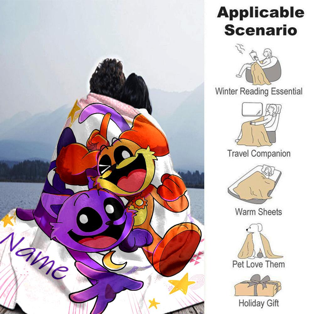 Customiz Name Personality Smiling Critters Blanket Soft &Warm Sofa Office Bed Travel Lunch Break Blanket, Gift Suitable All Seasons