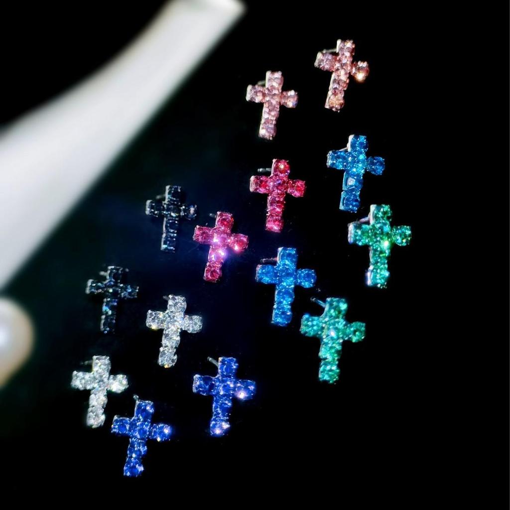 Полностью медные серьги-пусеты в виде креста со стразами для женщин