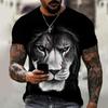 Men's T-Shirt 3D Lion Print T-Shirt Men's Casual Short Sleeve T-Shirt Top