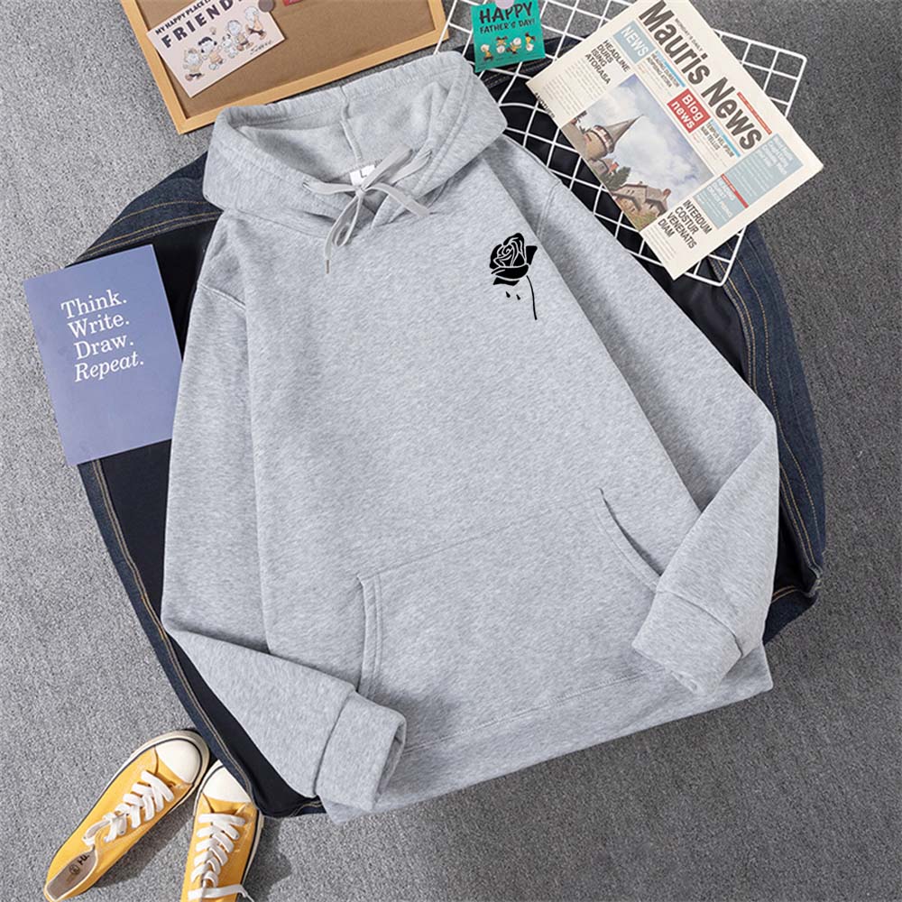 Толстовка с капюшоном с креативным узором Rose, женская, осенняя, свободная, новая, с капюшоном, с круглым вырезом, повседневная, с карманом, флисовая, женская