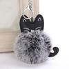 Two-Color Leather Cute Kitten Fuzzy Ball Cartoon Cat Pendant Keychain