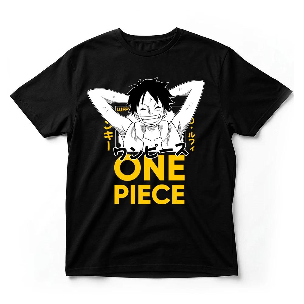 One Piece Luffy Smiling TShirt Japanese Text Unisexga Anime Graphic Tee Unisex