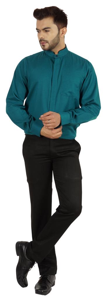 BestMan Однотонная рубашка с длинным рукавом для мужчин с двойной планкой на пуговицах спереди и китайским воротником