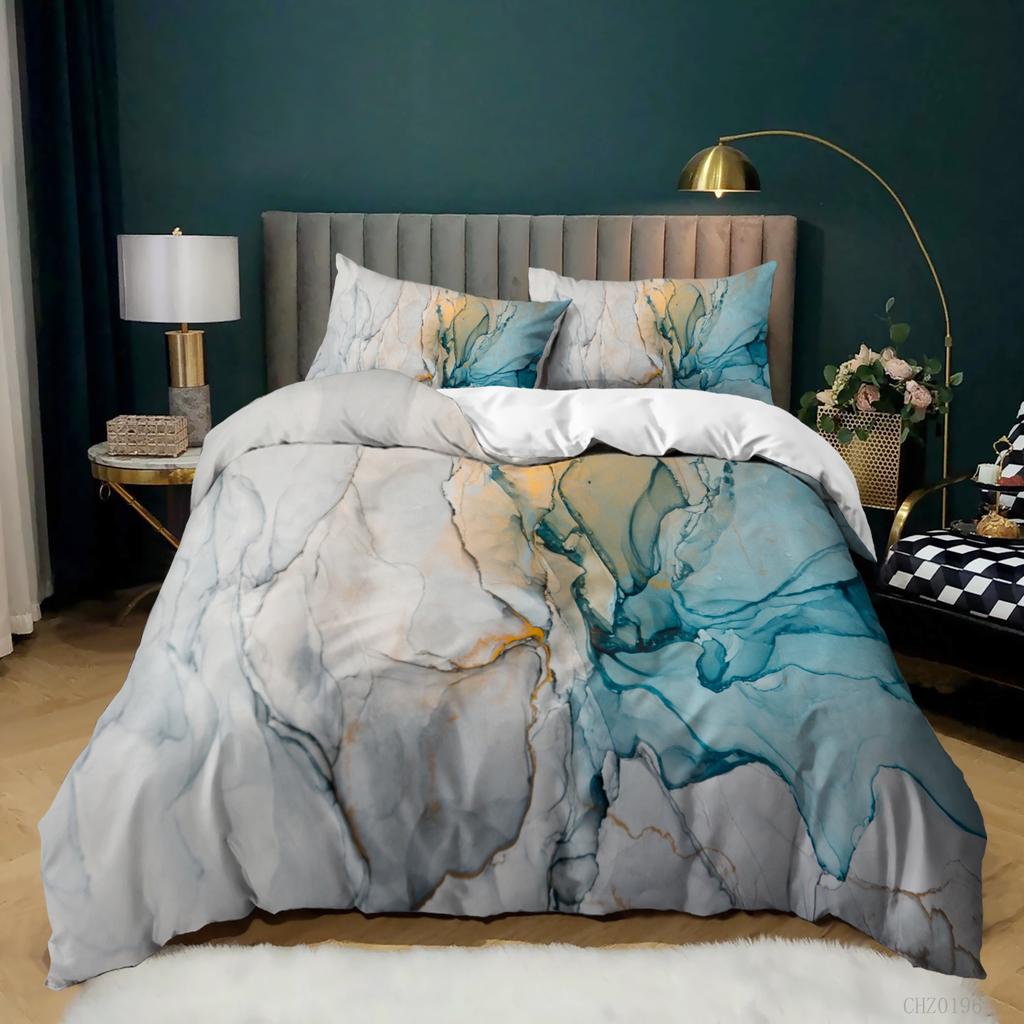 Home Textile Marble Texture Three-Piece Gradual Change Quilt Cover Digital Printing Bedding