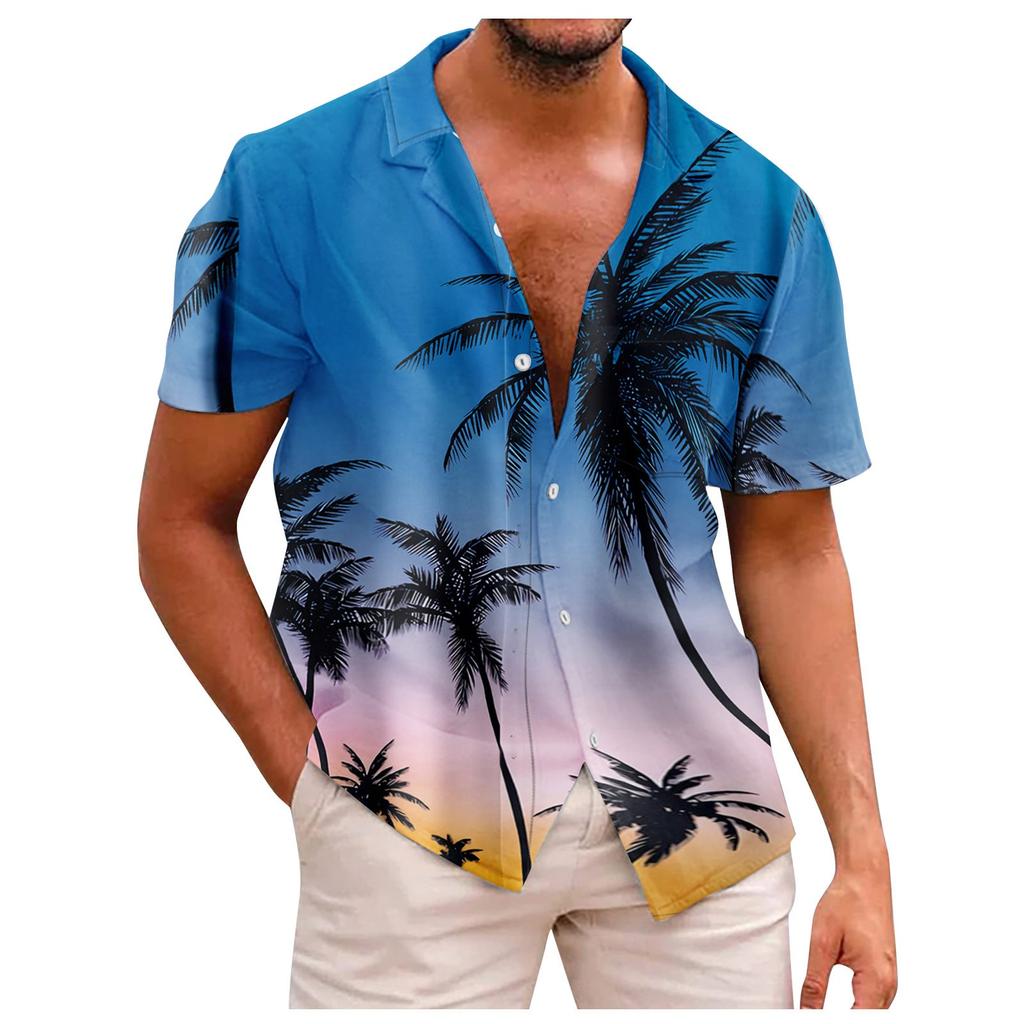 Summer New Men's Printed Slim Fit Shirt Large Fashion Casual Short Sleeve Shirt Men
