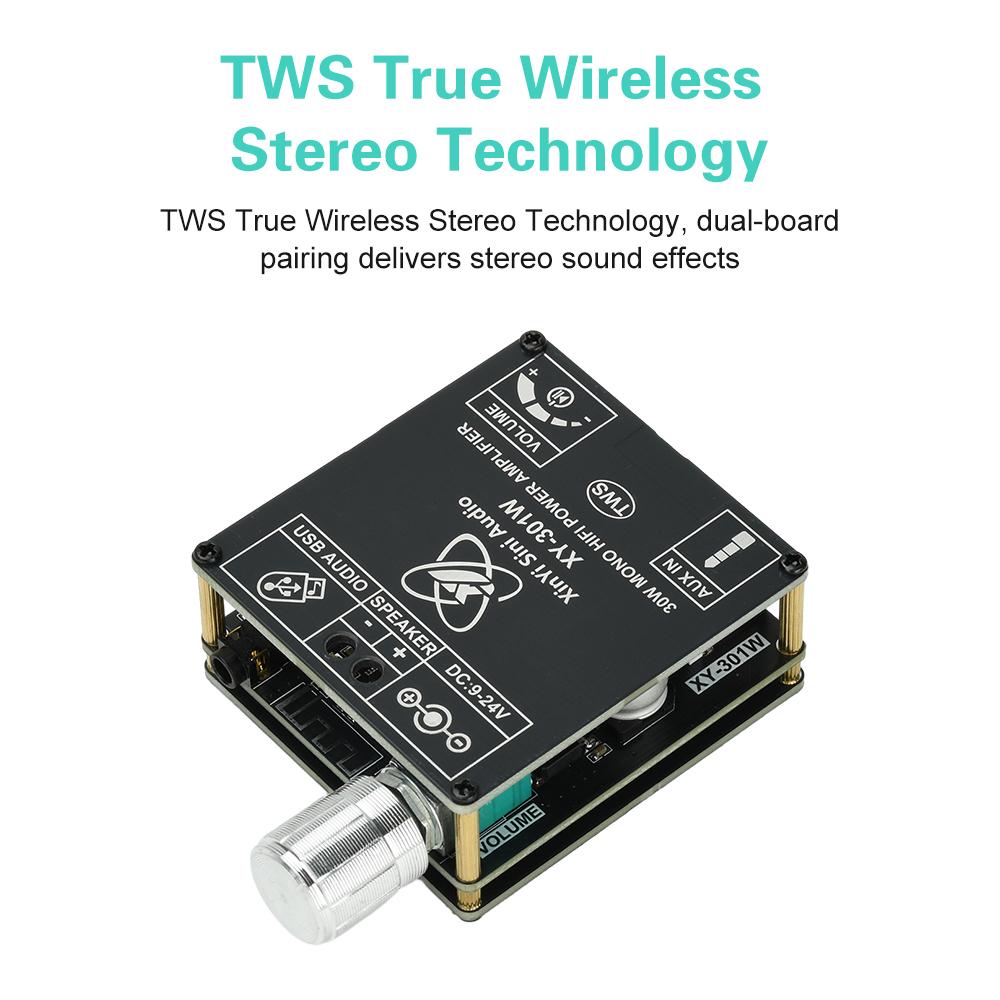 XY-301W Моно 30 Вт Bluetooth Цифровой аудиоусилитель Плата TWS Истинное беспроводное стерео Аудио для динамиков с поддержкой DC 9-24 В Приложение
