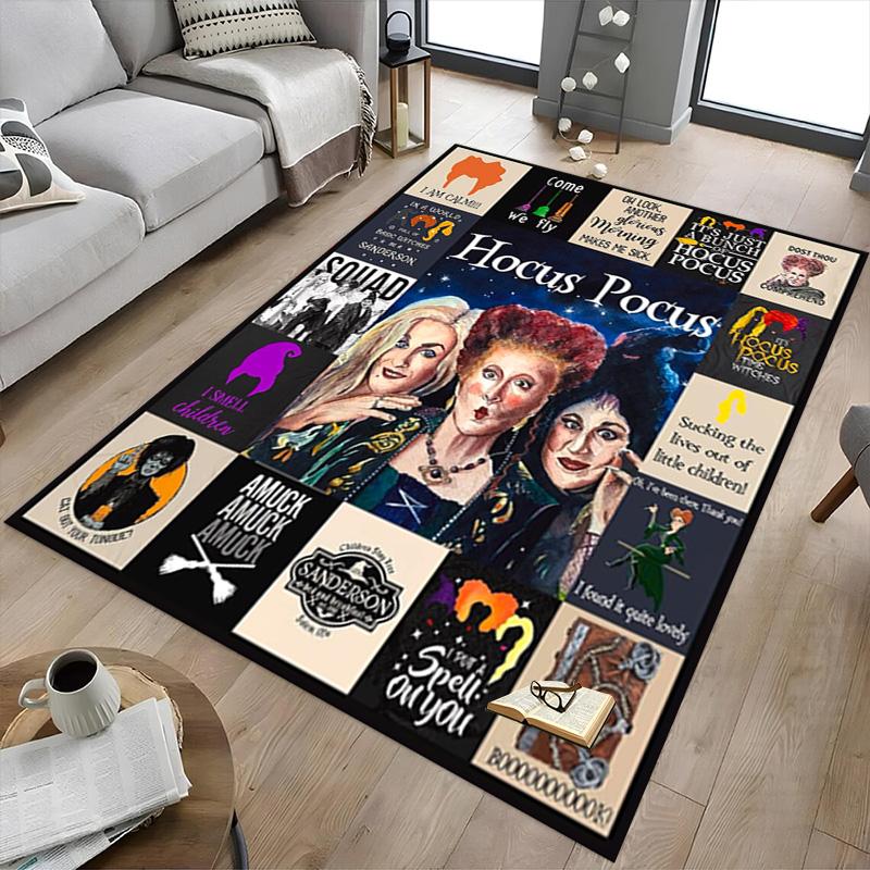 1pc Hocus Pocus Halloween Quotes Carpet for Playroom Bedroom Living Room Sofa Home Decor,kids Game Area Rug Non-slip Floor Mat Y826154