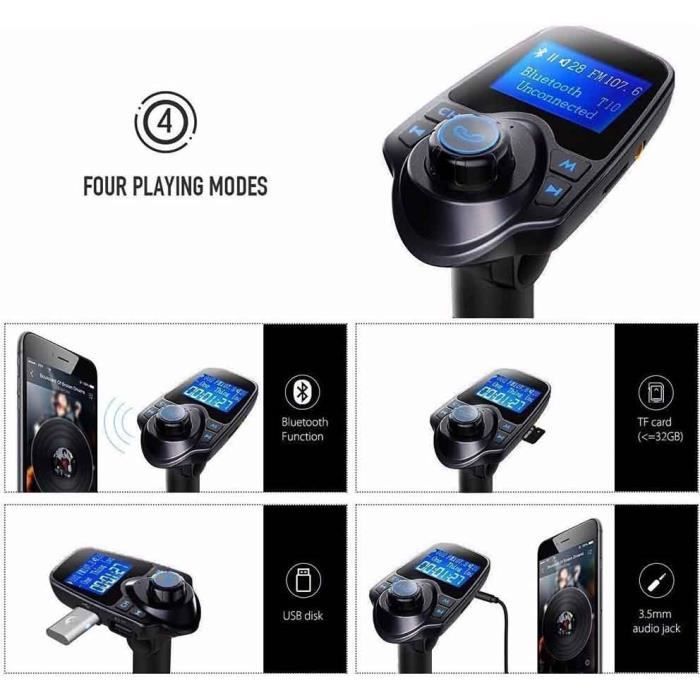 Bluetooth Transmetteur FM Radio Adaptateur Chargeur Voiture Allume-Cigare Car Kit avec 2 USB Chargeur Voiture Autoradio sans Fil éme