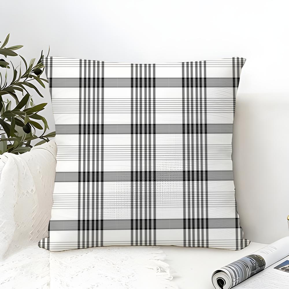 Classic Black White Gray Plaid Pillow Case Cotton Linen Fabric Square Zipper Pillowcase Home Decorative Living Room