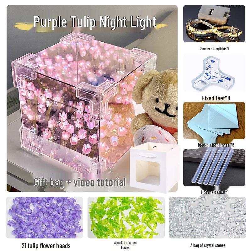 Подарок Валентина: Ночник-тюльпан ручной работы, кубик Рубика - Идеальный подарок на день рождения для девушки