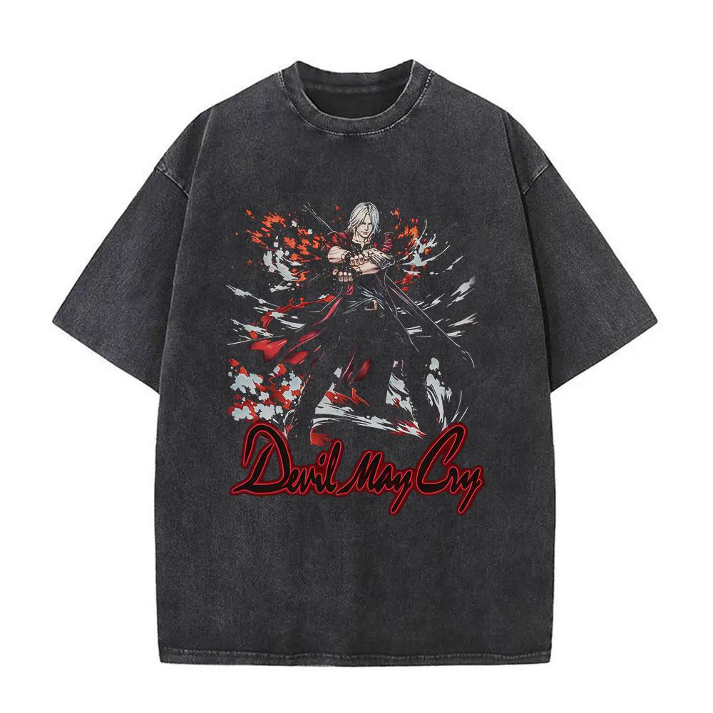 Игра Devil May Cry Данте Ретро Стиранная Футболка Мужская Женская Винтажная Готическая Оверсайз Футболка Мужская Повседневная Хлопковая Футболка Уличная Одежда