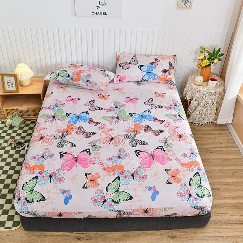 White Bed Sheet With Elastic Band Marbling Printed Single/Queen/King Size Fitted Bed Sheets For Double Beds All-Around Bed Cover