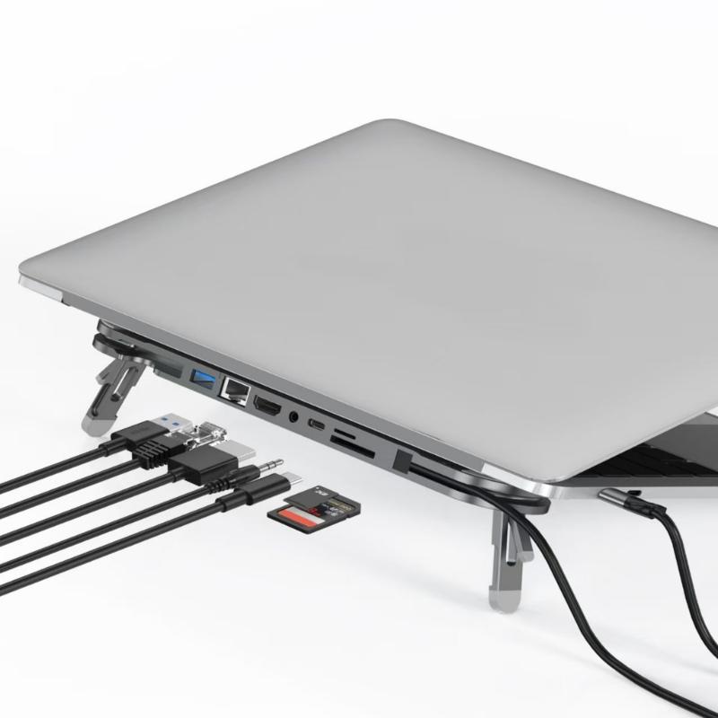 Складная алюминиевая док-станция USB C, 7-портовый хаб-расширитель, 4K60Hz, 100W зарядка, Ethernet, кардридер для ноутбуков
