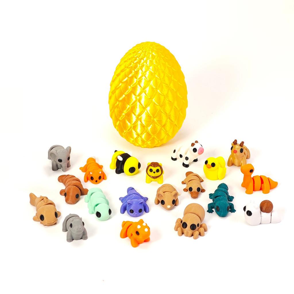 20PC 3D Printed Animal Figurines Set With 4.9 Inches Dragon Egg Articulated Flexible And Exquisitely