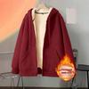 Fleece Thickened Hoodies Up Warm Lined Women Solid Color Zip Thermal Sweatshirt with Pockets