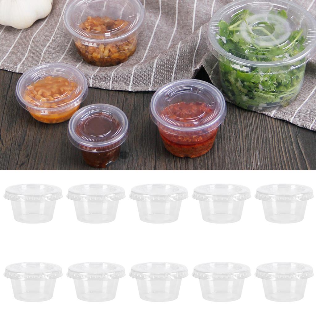 100 шт. одноразовая упаковка для соуса, прозрачная круглая чашка для приправ с крышкой, 2 унции