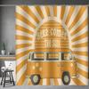 Here Comes The Sun Shower Curtain 72x72 Inches Boho Vintage Floral Bus Retro Hippie Orange Sun Sunshine Reversible for Home
