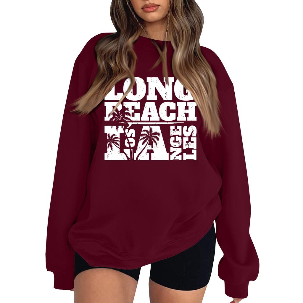 Женская повседневная модная блузка с длинным рукавом и круглым вырезом с принтом и пуловером