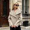 Womens Short Wool Blend Coat Double-Breasted Loose Fit Winter Outerwear Casual Elegant Office Wear