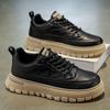 Men's 2025 Autumn Low-Top Leather Sneakers: Casual, Versatile, Thick Sole, Wear-Resistant, Trendy Shoes.