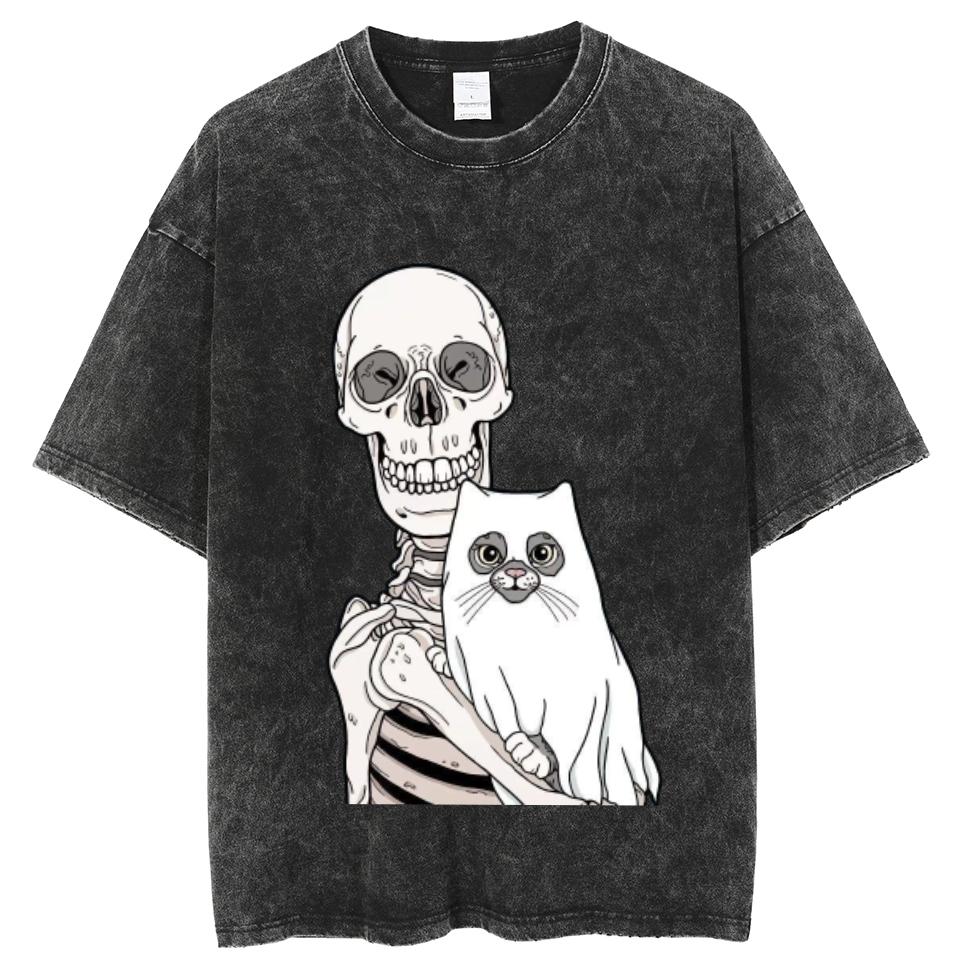 Винтажная джинсовая футболка унисекс оверсайз с графическим принтом черепа женская свободного кроя на сезон футболка класса люкс