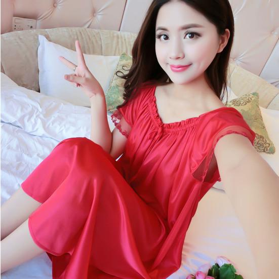 Chic Solid Color Smooth Surface Sleepwear Lightweight Quick Dry Women Nightdress for Adult Nightie Dress