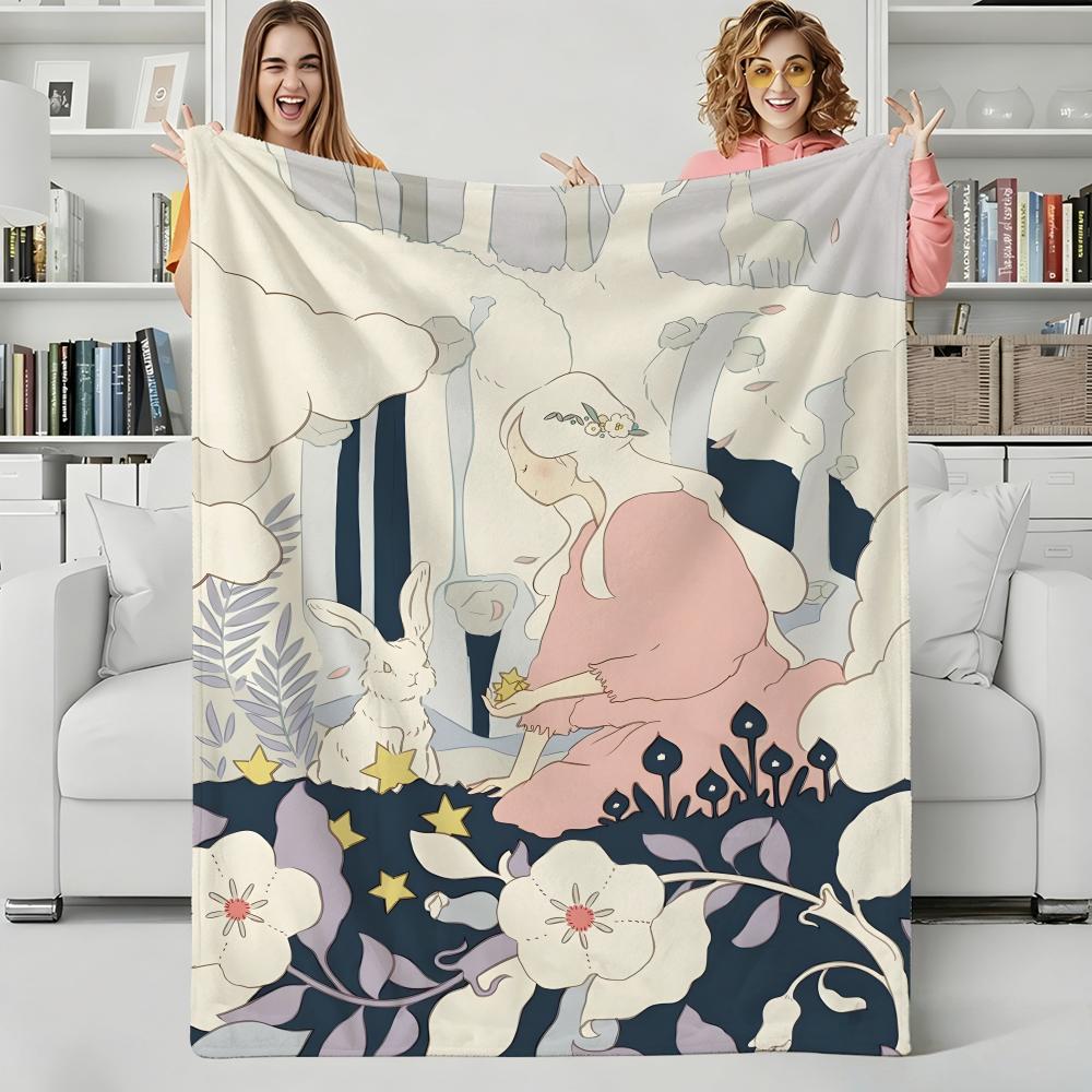 Artist Y-Yoshitomo Throw Flannel Blanket Perfect for Sofa Office Bed Travel Sleep Read Relax Camping four season use