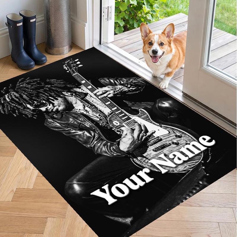 Custom Name Lenny Kravitz Crystal Velvet Floor Rug Personalized Text Soft Carpet Home Decor