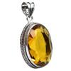 Citrine Hydro Gemstone Antique Silver Plated Pendant 2.5" J 2568