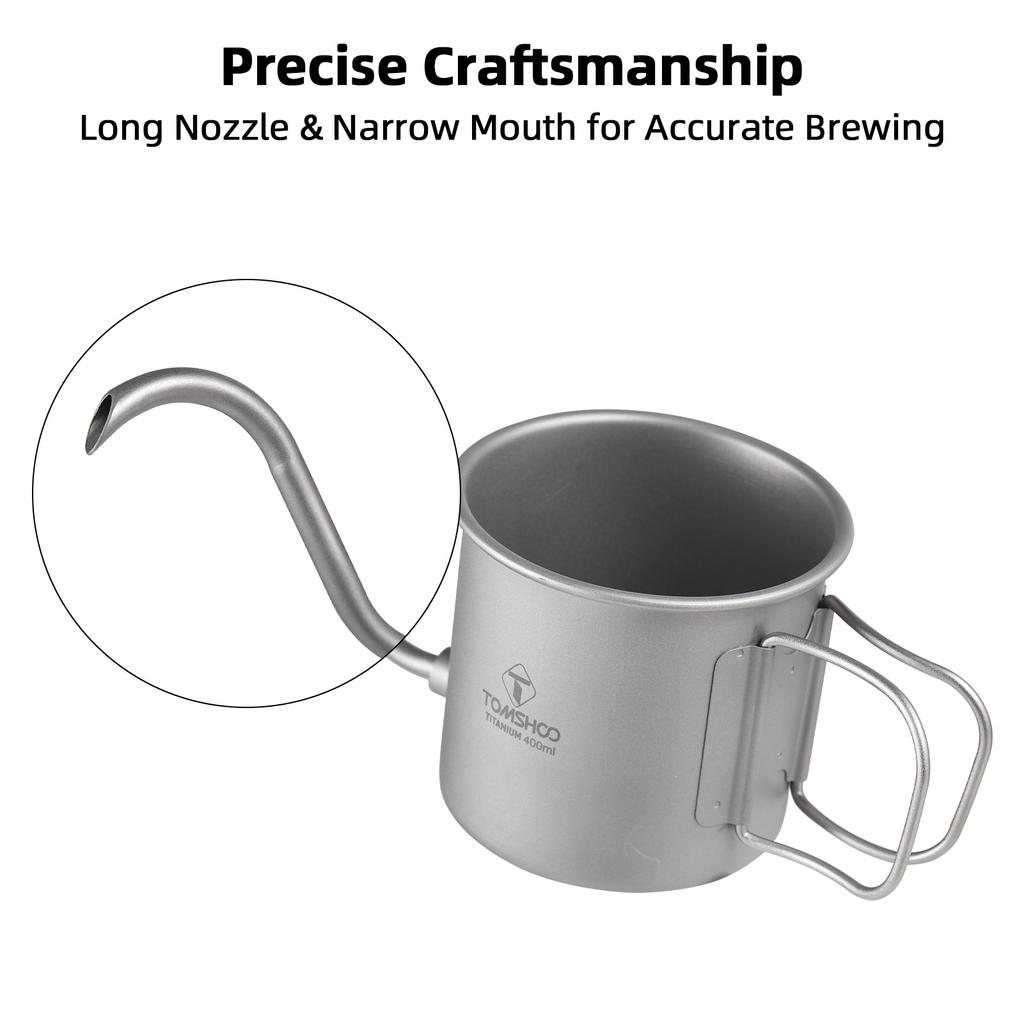 Portable Camping Coffee Pot 400ml with Detachable Spout Ti Metal Coffee Kettle Foldable Handle for