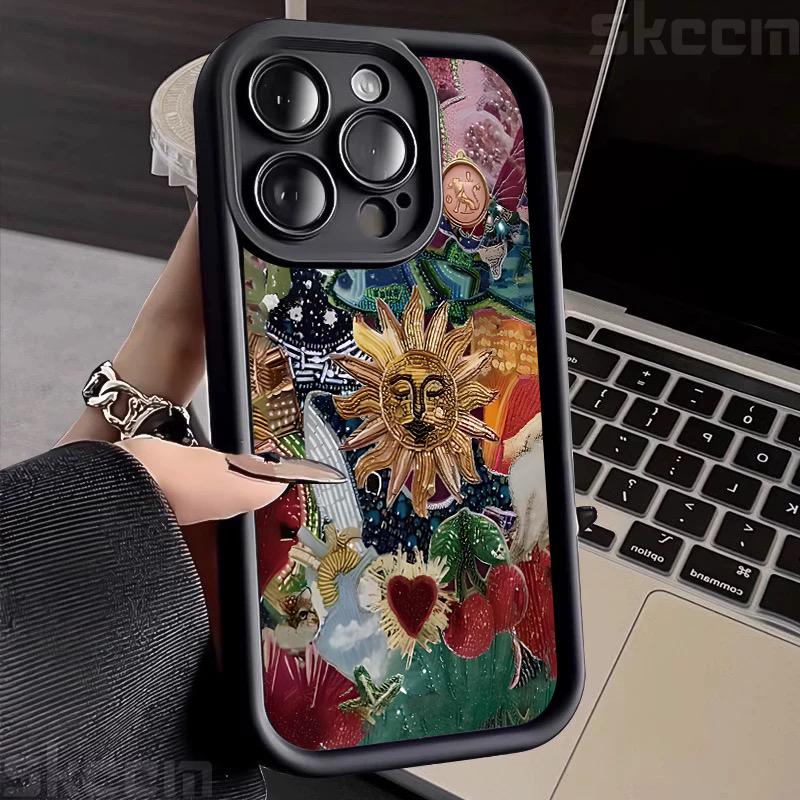 Силиконовый чехол для телефона в ретро-стиле с изображением лица, солнца и звезд для iPhone 16 15 14 13 12 11 Pro Max 16E 7 8 Plus X XS XR Противоударная мягкая накладка
