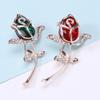 Blucome Fashion Rhinestone Red Enamel Rose Flower for Women Lady Classic Beauty Flower Party Office Brooch Pin Gifts